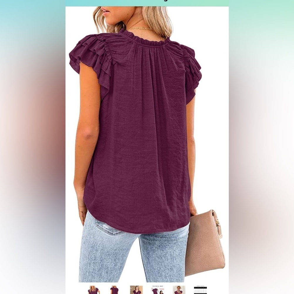 Maroon, Short Sleeve with Ruffle and tie detail Blouse - Picture 5 of 7